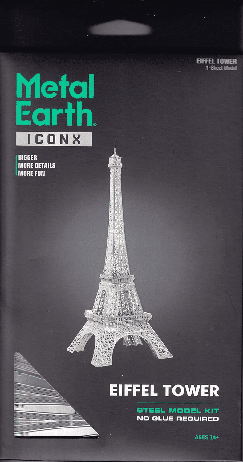 Metal Earth IconX Eiffel Tower steel model kit with miniature tower design
