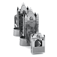 Tower Bridge metal model with two towers and arched road section, gray finish