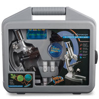 Discovery microscope starter kit in gray hard case with built-in microscope and accessories