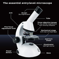White entry-level compound microscope with LED base and mechanical stage