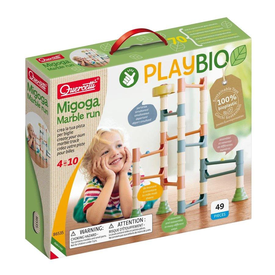 Quercetti Migoga Marble run Bio kit box with PlayBio track pieces and 49 count