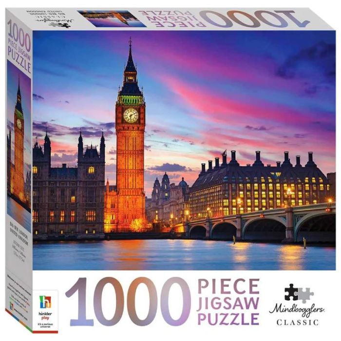 1000-piece jigsaw puzzle box, Big Ben and bridge art, Mindbogglers Classic