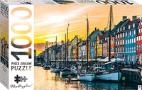 1000-piece jigsaw puzzle box with Nyhavn harbor scene, Copenhagen, Denmark