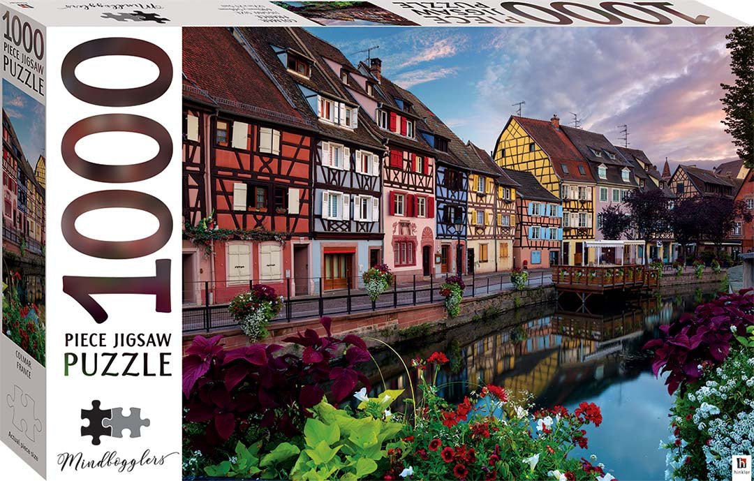 Mindbogglers 1000-piece jigsaw puzzle box with Colmar, France street artwork