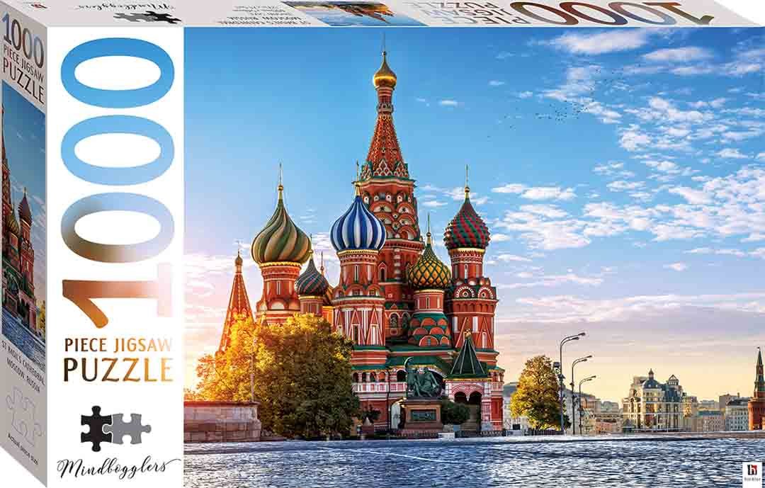 1000-piece jigsaw puzzle box featuring St Basil's Cathedral in Moscow, Russia
