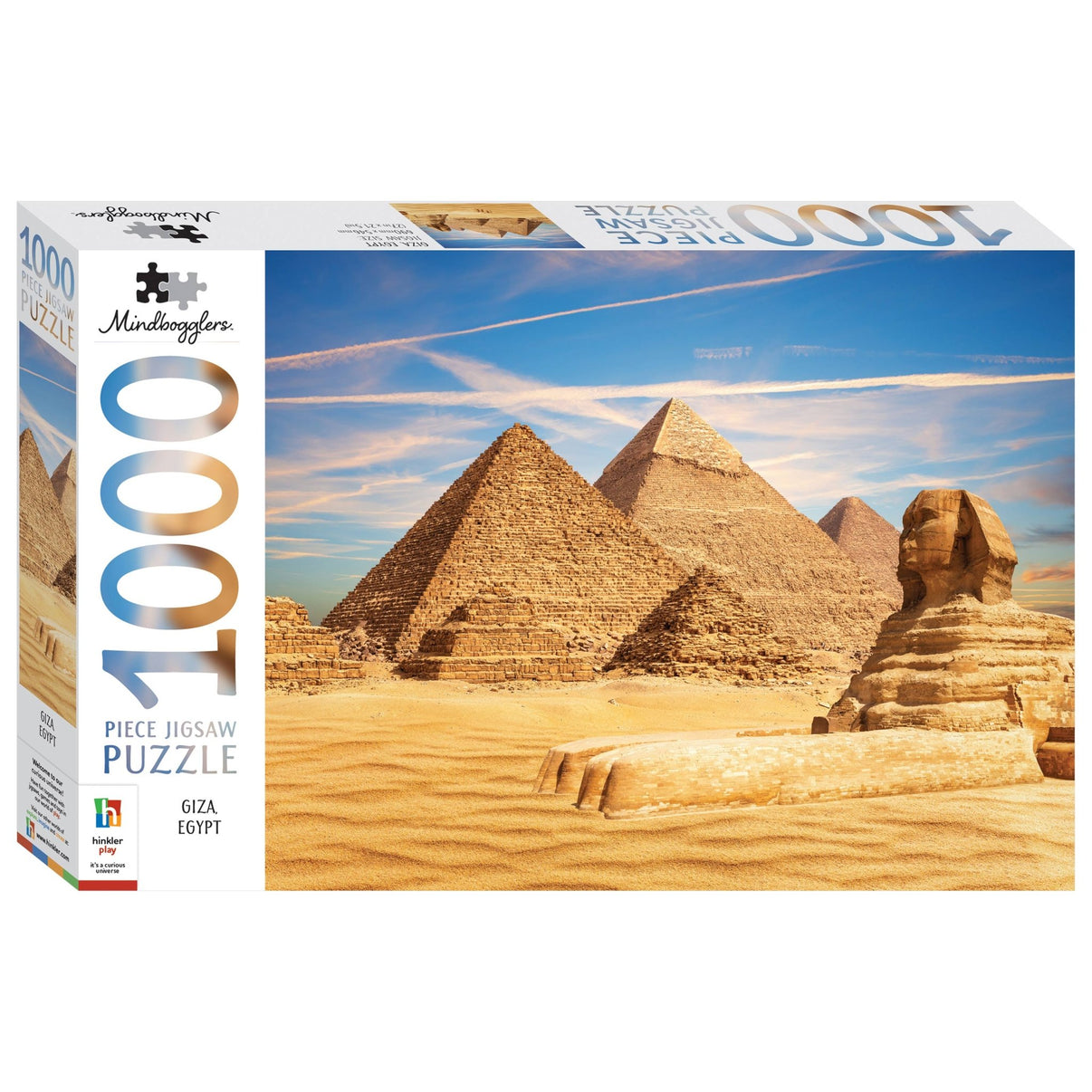 Jigsaw puzzle box showing Giza pyramids and Sphinx, 1000 pieces