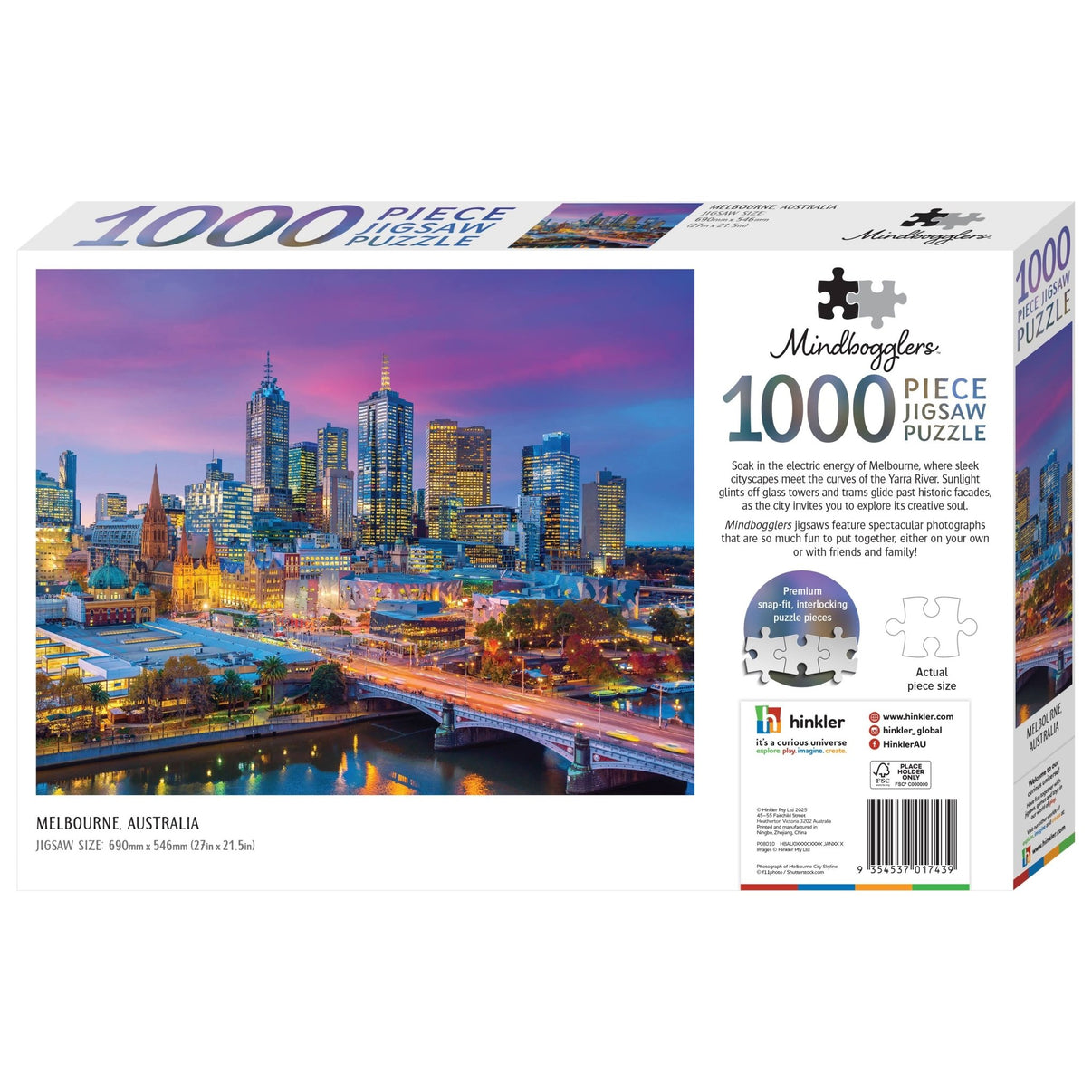 1000-piece jigsaw puzzle box showing Melbourne skyline artwork