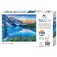 1000-piece jigsaw puzzle box with Moraine Lake landscape artwork
