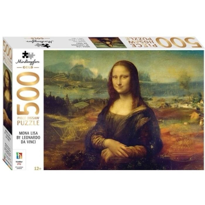 Gold 500-piece jigsaw puzzle box, Mona Lisa artwork