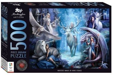 500-piece winter magic jigsaw puzzle box with artwork of deer and figures