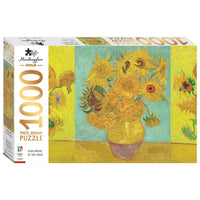 Mindbogglers Gold 1000-piece jigsaw puzzle box with sunflower artwork