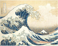 Wave jigsaw puzzle artwork with blue crests on cream background