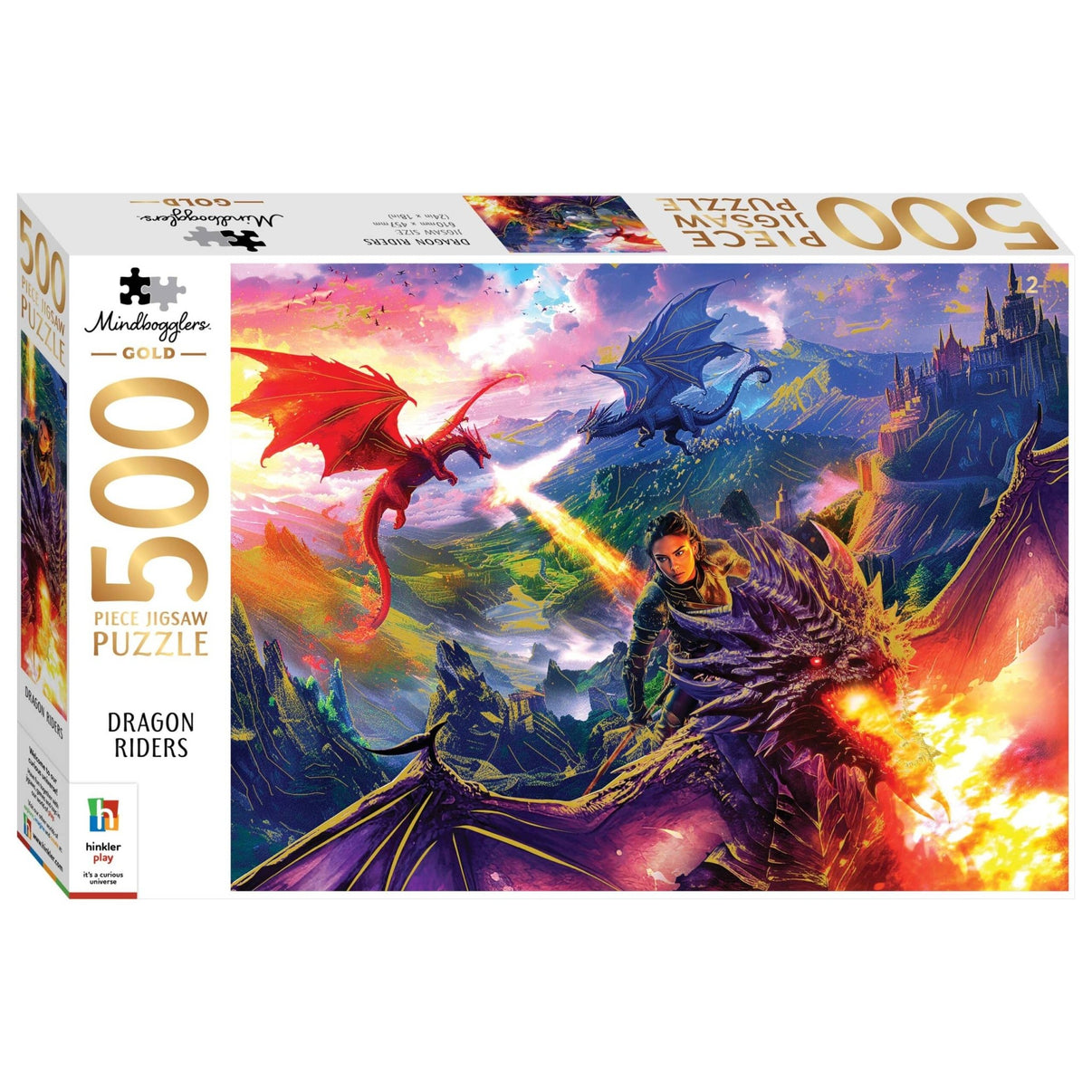 500-piece jigsaw puzzle box, dragon riders fantasy artwork
