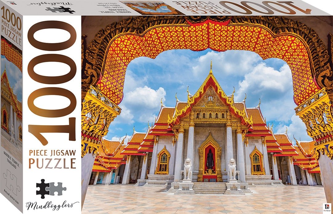 Jigsaw puzzle box with Marble Temple Thailand artwork, 1000-piece piece jigsaw