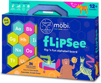 Flipsee alphabet learning toy box with colorful letter flaps and handle