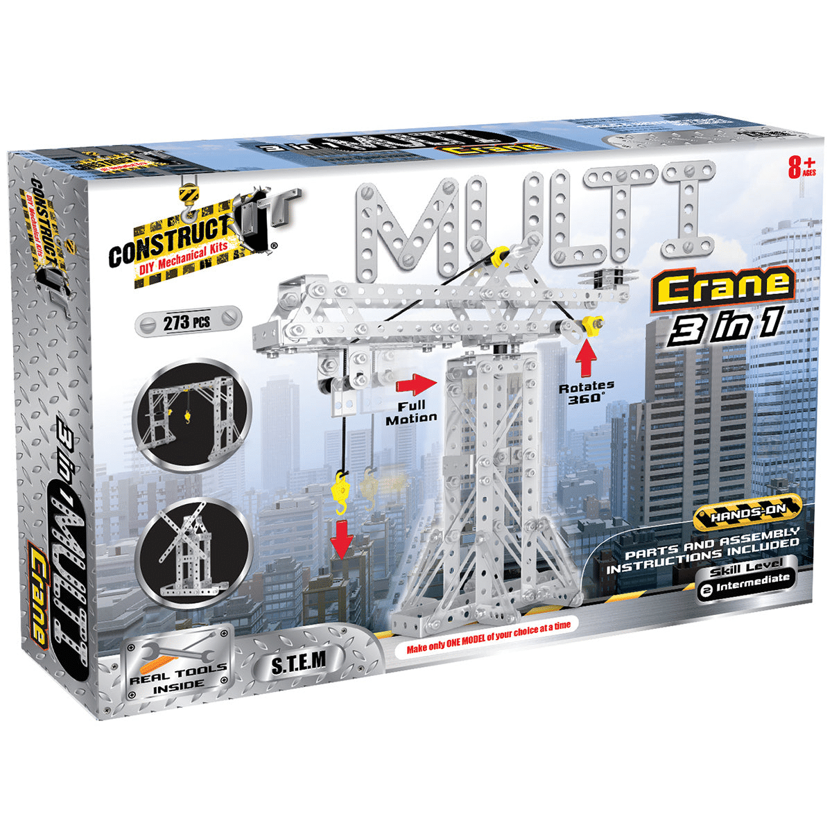 Crane kit box front with “3 in 1” text, window, and 273 pcs label