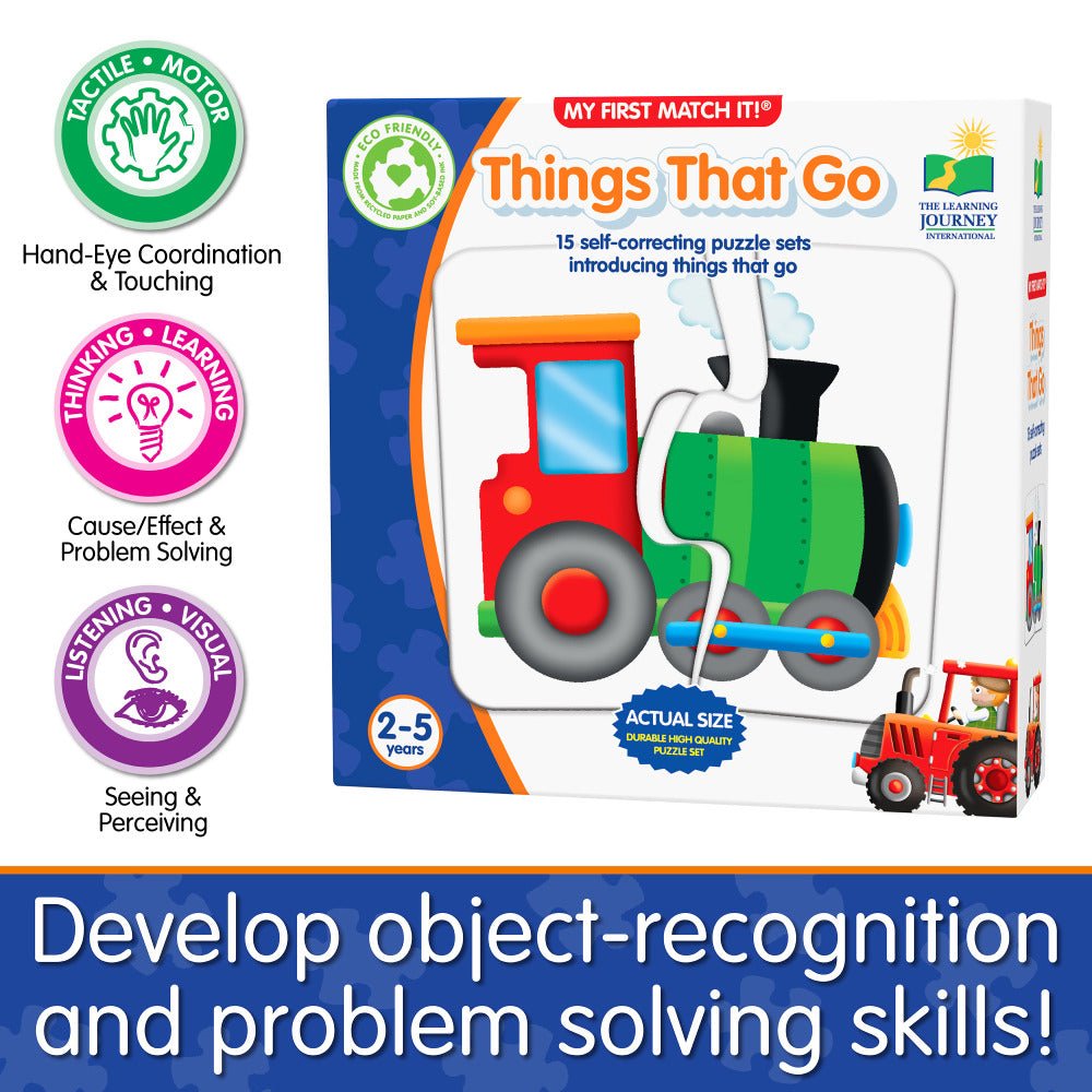 Things That Go self-correcting puzzle set box with truck illustration and age 2–5