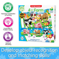 Farm 4-in-a-box puzzle set box featuring cow and pig farm scenes