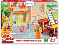 Skillmatics Firefighters to the Rescue playset box front with fire truck and firefighters