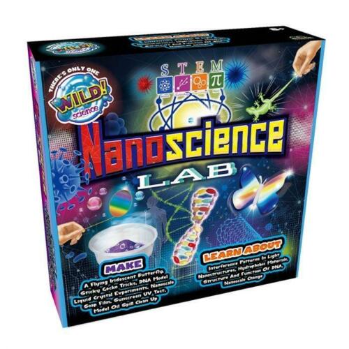 NanoScience Lab kit box with colorful science experiments and accessories on packaging.