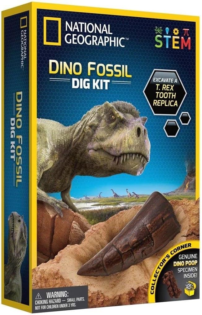 National Geographic STEM Dino Fossil Dig Kit box with T. rex and tooth replica graphic