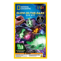 National Geographic glow-in-the-dark dig kit box with dinosaur figures