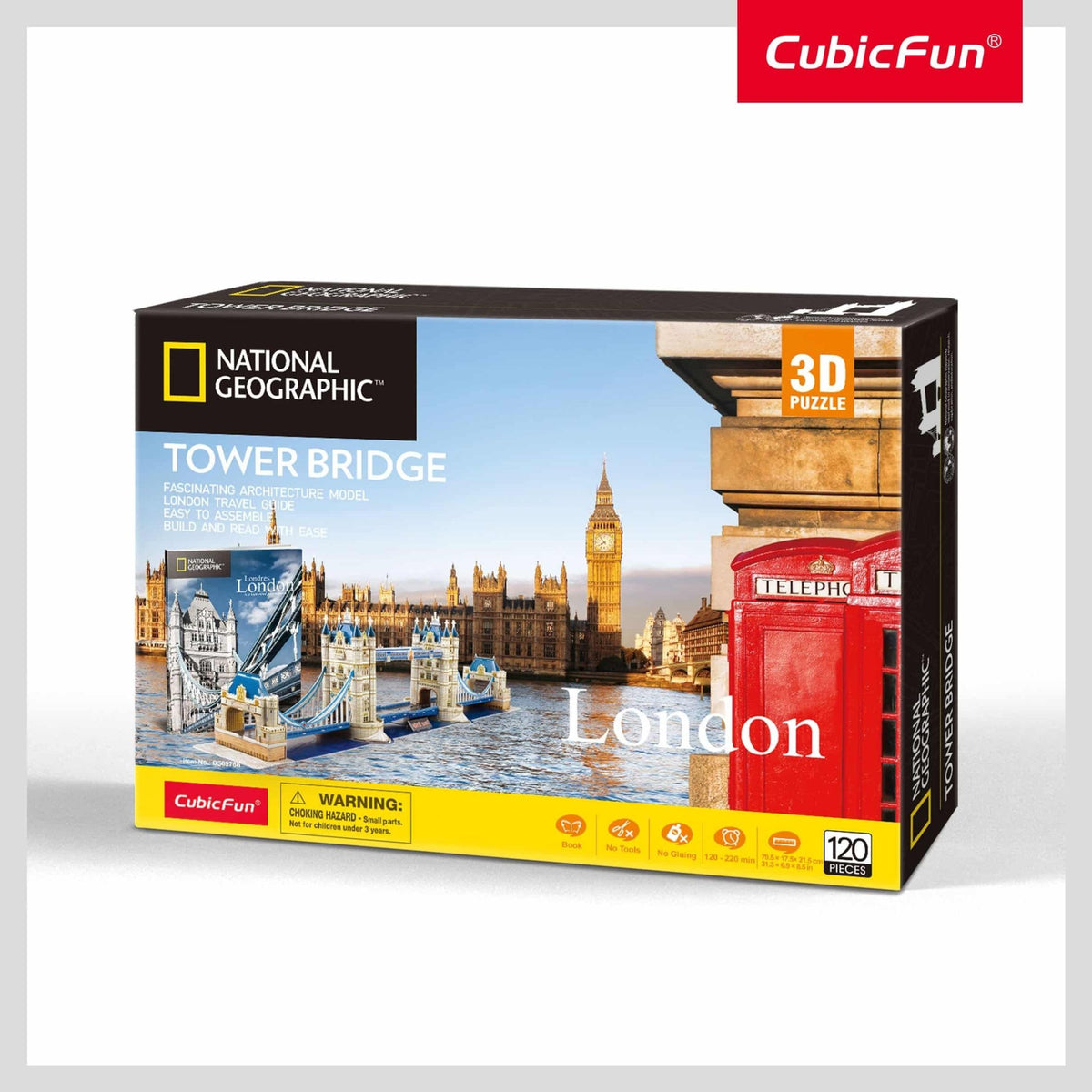 3D puzzle box with Tower Bridge London artwork, 120 pieces.
