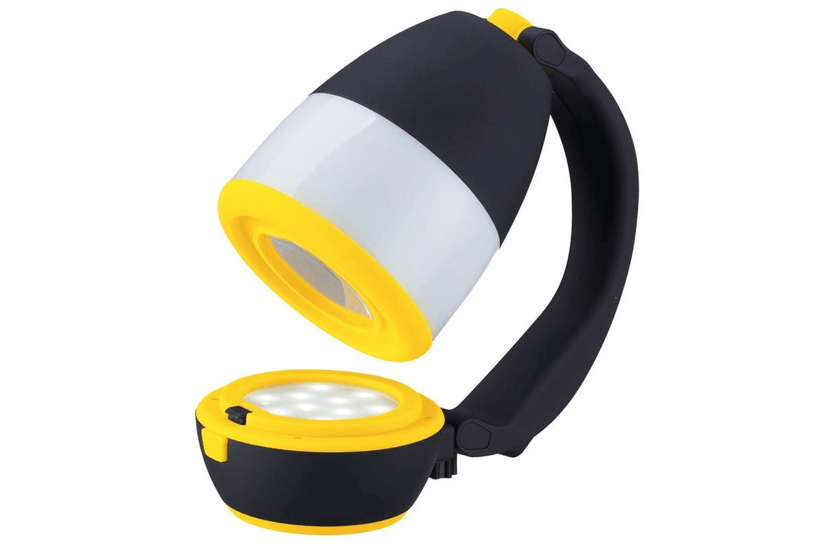 Black and yellow 3-in-1 lantern flashlight with open top diffuser