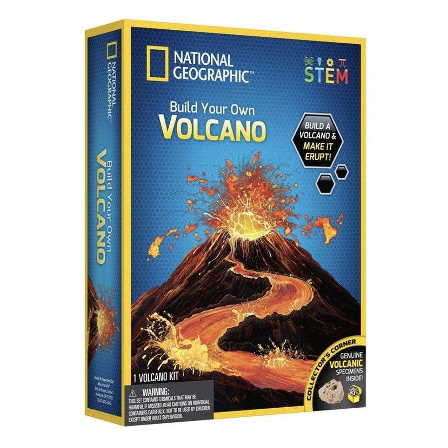 Volcano science kit box, National Geographic, Build Your Own Volcano theme