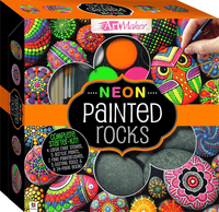 Deluxe neon painted rocks kit box with colorful rock design artwork