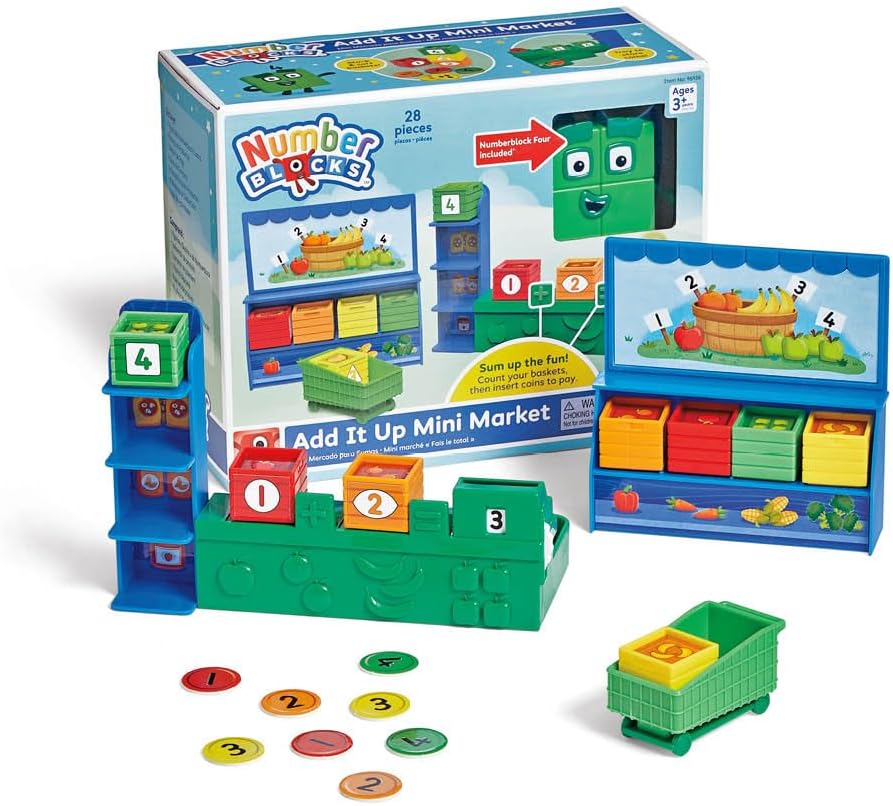 Numberblocks® Add It Up mini market playset in box with green counter and shopping cart