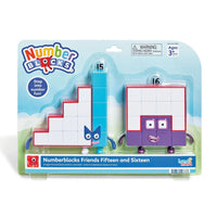 Numberblocks Friends figure pack with blue 15 and purple 16 block characters in box