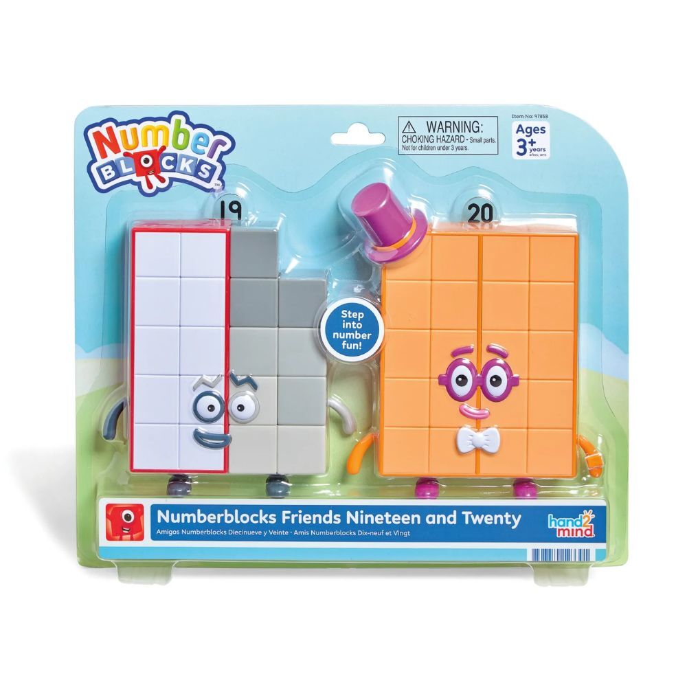 Numberblocks Friends Nineteen and Twenty figure pack in retail blister packaging