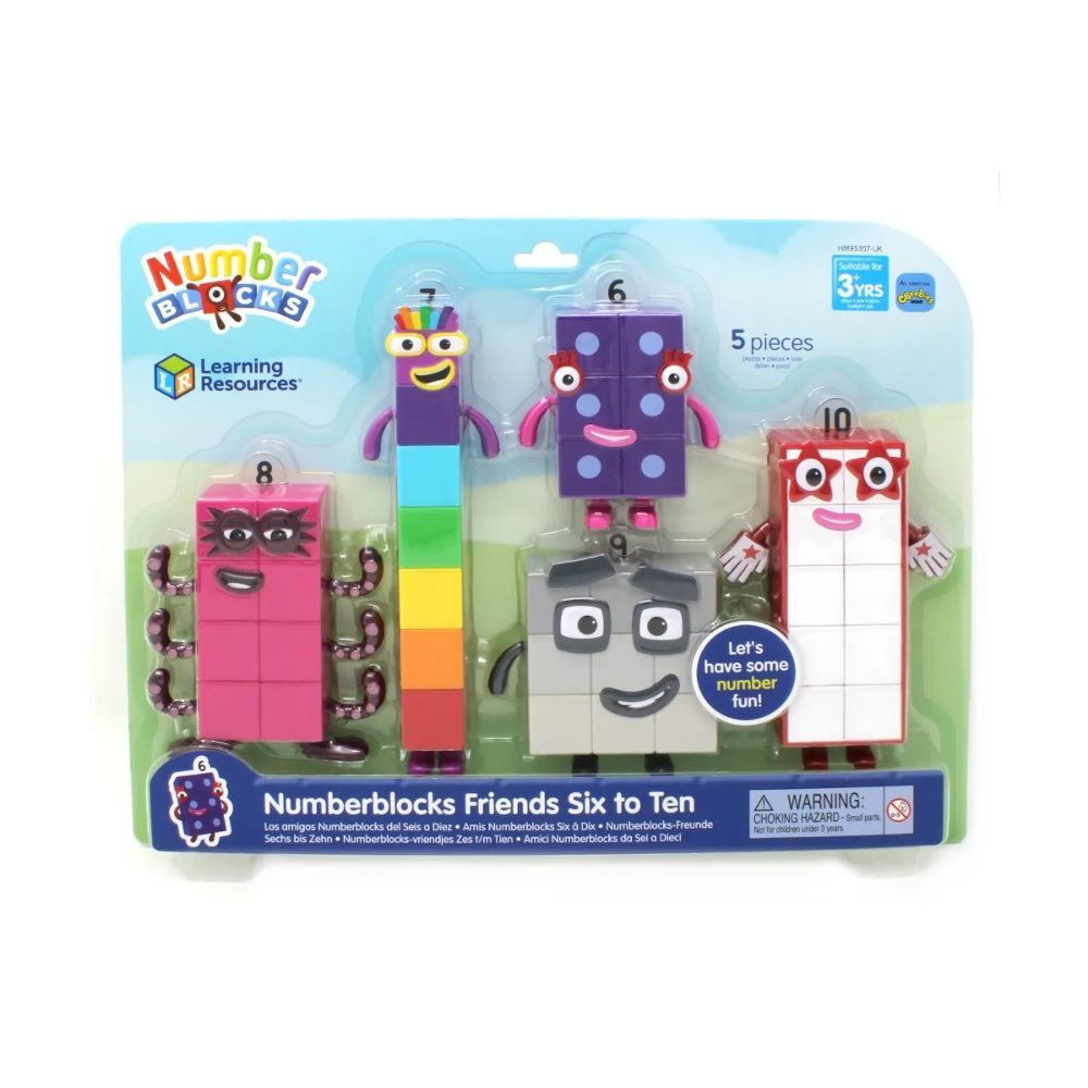 Numberblocks Friends figure pack with five poseable number characters, 6 to 10.