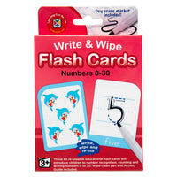 Write & wipe flash cards pack labeled Numbers 0–30, with marker included