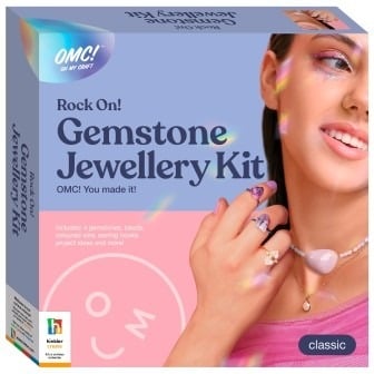 Gemstone jewellery kit box with model wearing ring and necklace