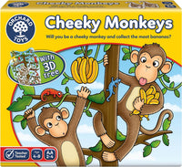 Cheeky Monkeys board game box with monkey characters and banana tree art