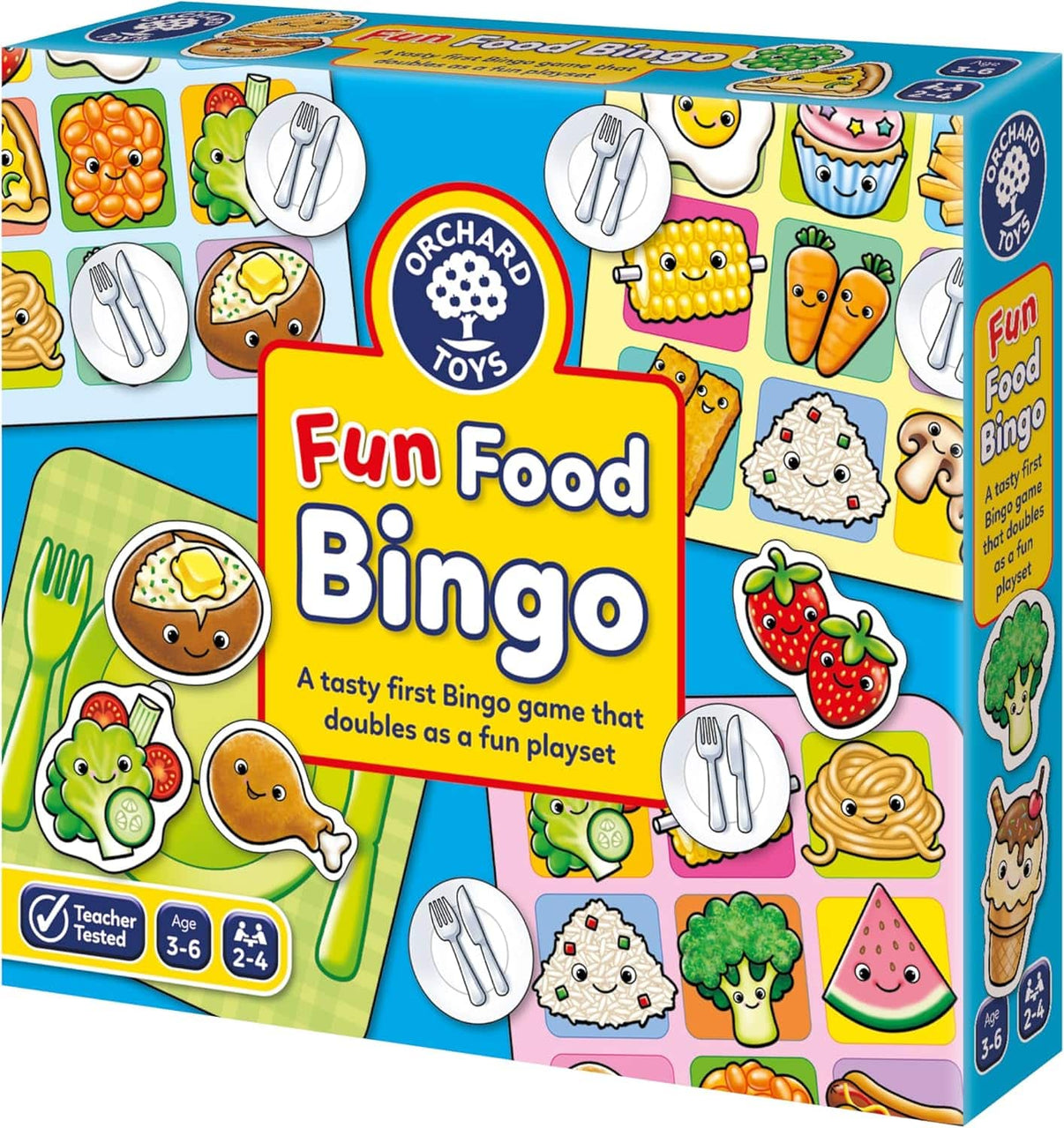 Fun Food Bingo board game retail box with food-themed bingo cards