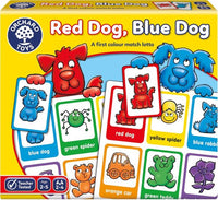 Red Dog Blue Dog colour-matching lotto game box with animal cards and icons