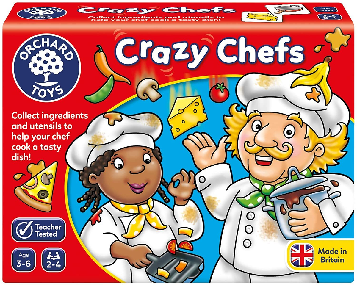 Food matching and memory game box with chef characters and ingredient icons