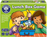 Orchard Toys Lunch Box Game box with smiling kids, thumbs-up, and green lunch box art