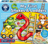 My First Snakes and Ladders board game with illustrated green and orange animal riders