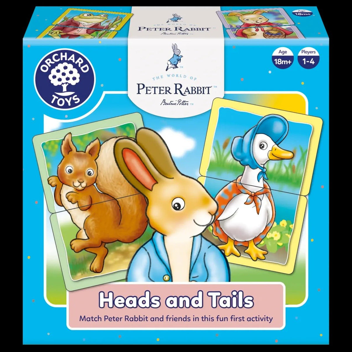 Orchard Toys Peter Rabbit heads-and-tails card game box, illustrated cards