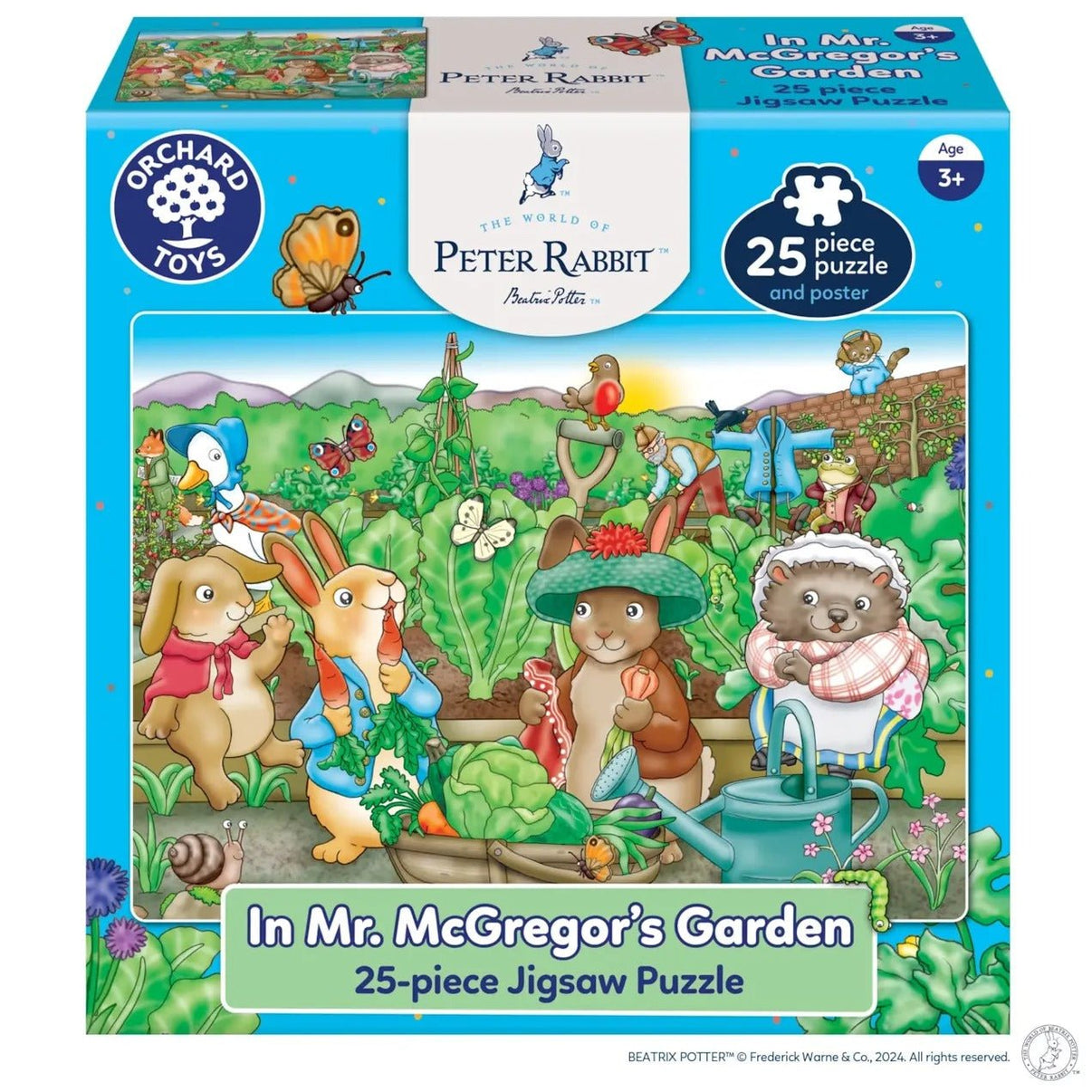 Jigsaw puzzle box for a 25-piece garden scene with rabbit characters