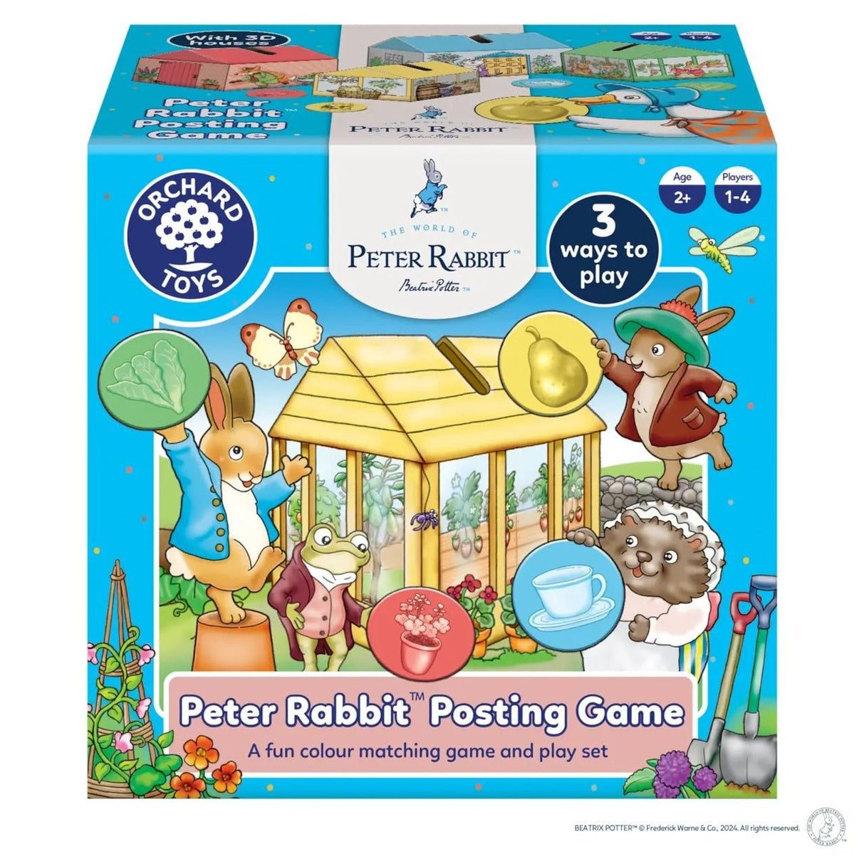 Orchard Toys Peter Rabbit™ posting game box with 3 ways to play graphic