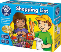 Shopping List board game box front with two children, shopping basket, and bestseller badge.