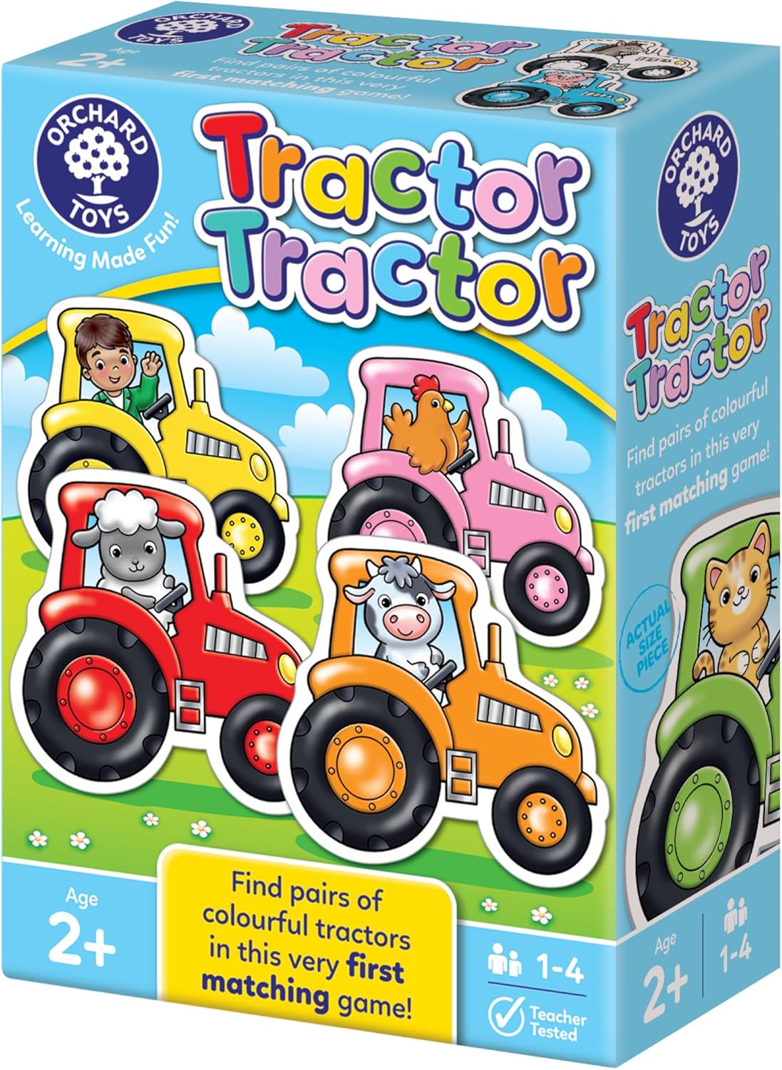 Tractor matching board game box with illustrated tractors and matching game features