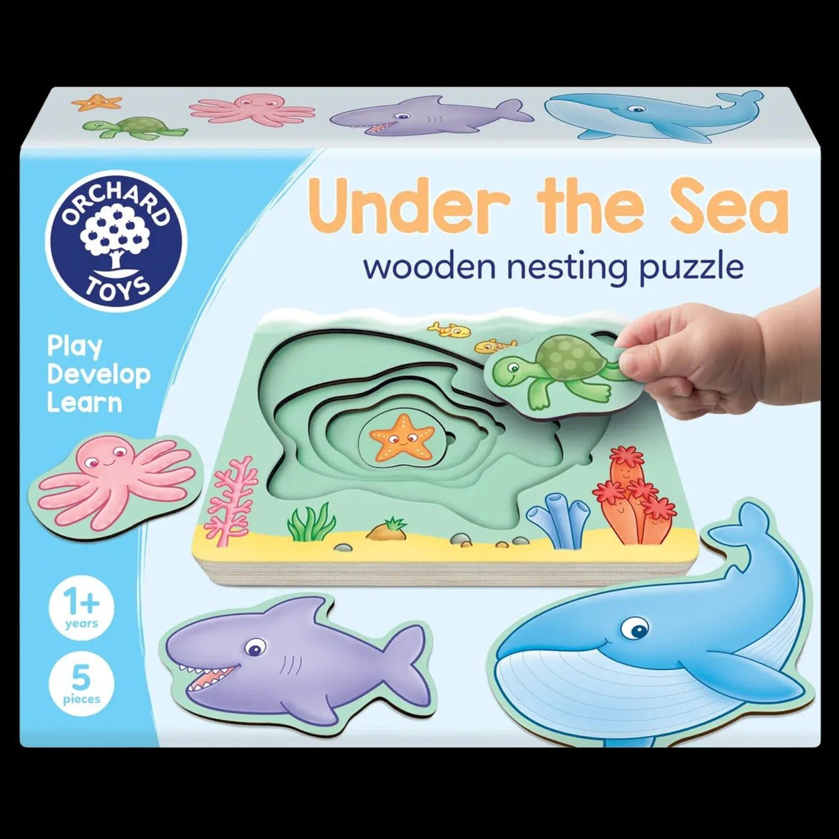 Orchard Toys Under the Sea wooden nesting puzzle box with sea animal figures