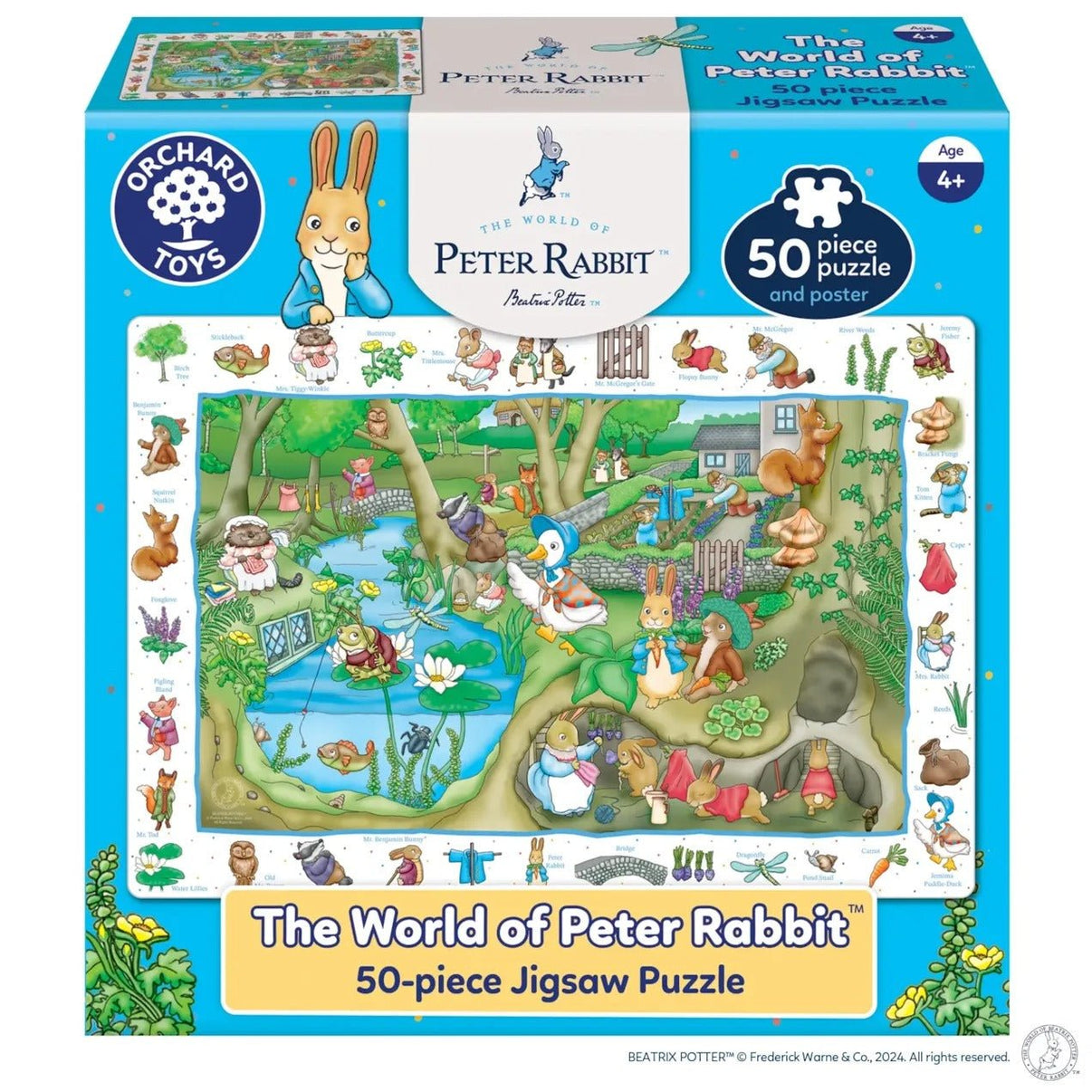 Retail box for Peter Rabbit 50-piece jigsaw puzzle with poster and age 4+ label