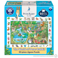 Retail box for Peter Rabbit 50-piece jigsaw puzzle with poster and age 4+ label